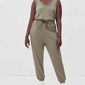 Everlane French Terry Jumpsuit in a light khaki color
